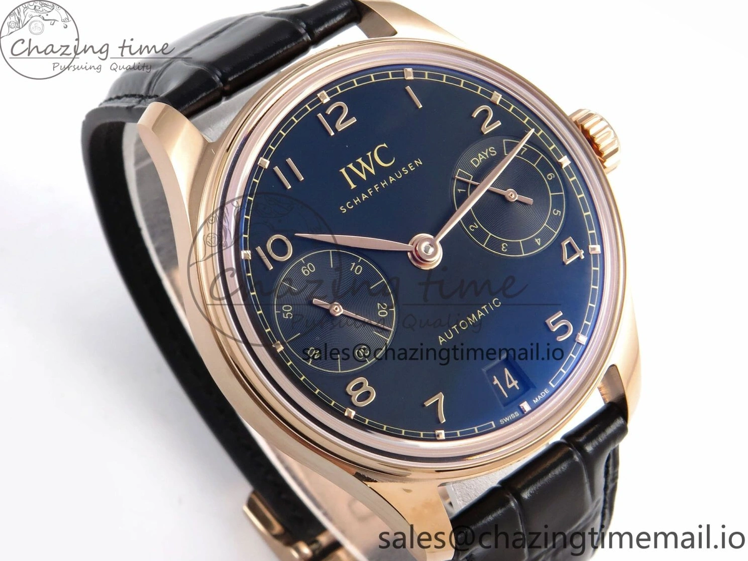 MIROTIME 0110 Portugieser Automatic 42mm RG APSF 1:1 Best Edition Black Dial on Black Leather Strap A Original 7007